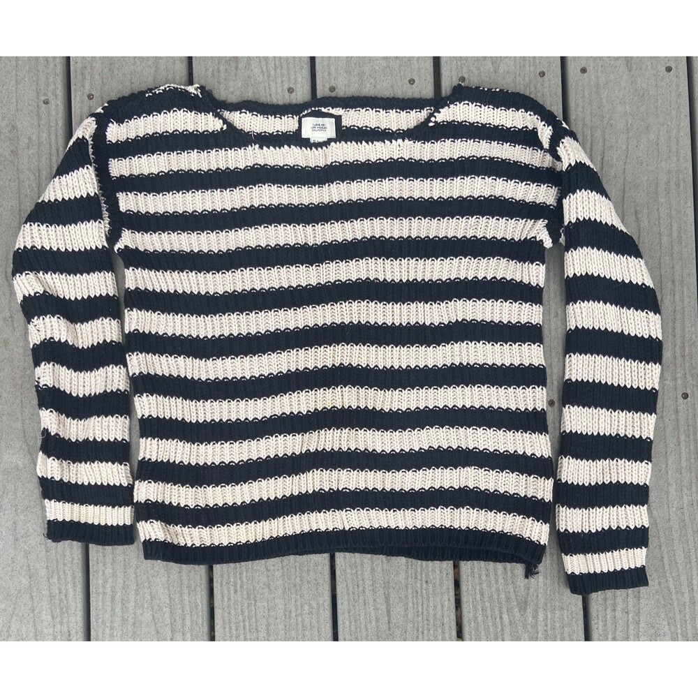 Forever 21 Black Cream Chunky Rib Knit Striped 100% Cotton Sweater Women’s L